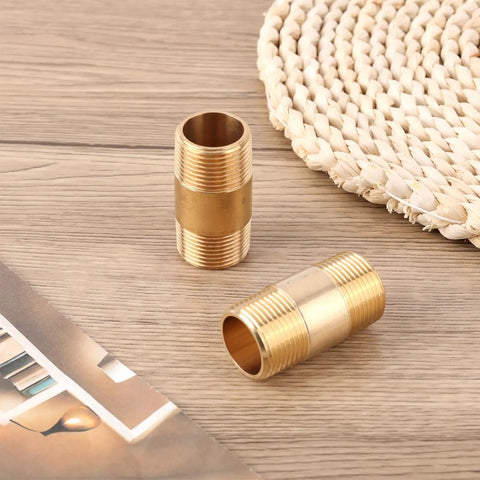 Two Pack Brass Pipe Fittings Three Quarters Inch NPT Male To Three Quarters Inch NPT Male Long Nipples Hose Adapter