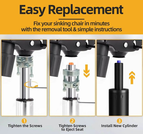 Installation steps for Office Chair Gas Cylinder Replacement Kit With 6 Inch Stroke Heavy Duty Hydraulic Piston, 1000 Lb Capacity