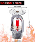 Heavy Duty Quick Response Pendent Fire Sprinkler Head One Half Inch Thread 155 Degree Melt Link with red element and size details.