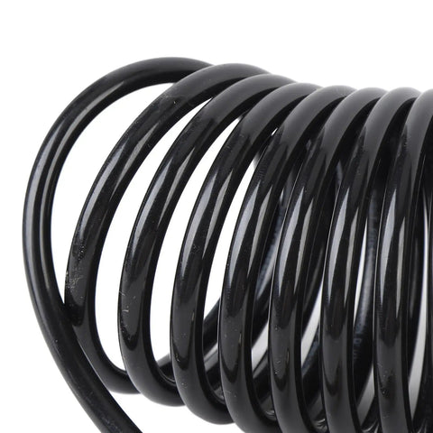 Level Up Your Garage Vibes With This Super Sweet Spiral Air Hose One Quarter Inch ID 16 4 Feet PE Coiled Compressed Air Line Featuring Self Retracting Design That Prevents Tangling And Saves Storage Space For Pro Shop Needs black coiled hose close-up