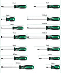 Magnetic Screwdriver Set With Storage Case And Magnetizer 27 Piece Bi Material Screwdrivers Includes Slotted Phillips Torx And Precision Screwdrivers For Everyday DIY Ready Household Repairs And Home Improvement size chart, displays green and black handle designs.