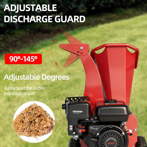 Heavy Duty Wood Chipper Shredder Mulcher With 7HP 212cc Gas Power, adjustable discharge guard, 3 blade disc cutter