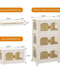 Dimensions of Super Roomy Foldable Storage Bins With Smooth Rolling Wheels And Snug Lid Covers, showing sizes and assembled details.
