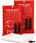 Two Pack Hella Tough Emergency Fire Blanket, 40 Inch Premium Fiberglass Flame Resistant Sheet, open and folded.