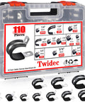 Twidec 110-piece stainless steel rubber-coated cushion cable clamps kit in handheld plastic case; 10 sizes from 1/4-1-3/4 in.