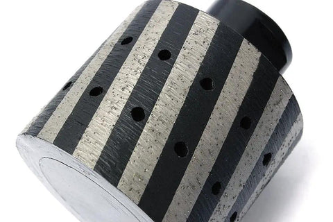 Close-up of resin-filled diamond drum wheel with 5/8-11 thread for coarse grinding of concrete granite stone polishing.