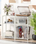 Large White Record Player Stand With 3 Tier 18 Inch Wide End Table For Vinyl Storage Up To 130 Albums Sturdy Industrial Style Turntable Table And Modern Side Table For Living Room Bedroom Or Office, white metal shelf
