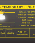 LED info chart for Beast Bright 100 Foot LED Construction String Light With 10 Bulbs, Industrial Grade Work Lighting, 10000 Lumen