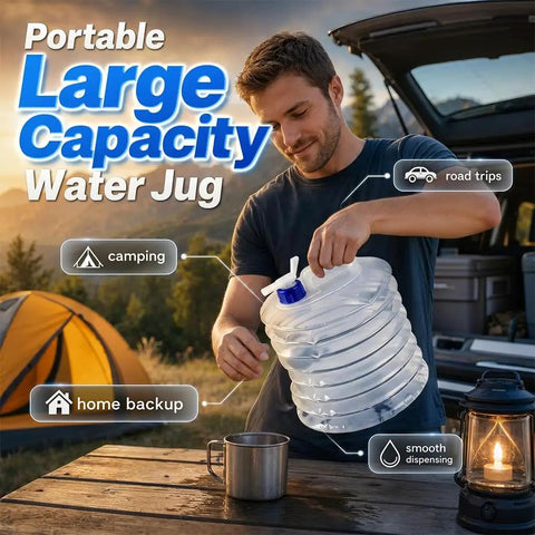 Collapsible Water Container With Spigot And Hook For Camping And Hiking BPA Free Foldable Water Storage Jug 3 Liter Capacity