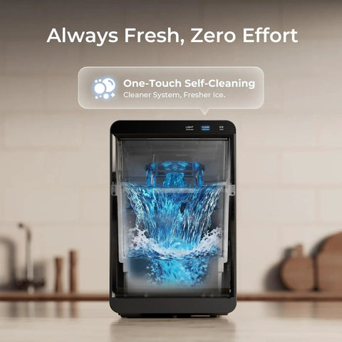 Nugget Ice Maker For Countertop With 44 Lb Per Day Capacity Self Cleaning Black Stainless Steel Portable Ice Machine in kitchen