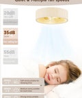 Jughtbo Boho Caged Fandelier Ceiling Fans with Lights and Remote Control in a natural fabric shade, showing fan speed options and lighting.
