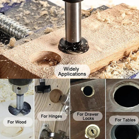 Top Shelf 2 1/2 Inch Carbide Forstner Drill Bit For Hardwood And Woodworking used on wood for smooth hole drilling.