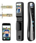 Hella Easy Keyless Entry Setup Featuring Video Doorbell Camera Smart Deadbolt with fingerprint access and mobile app displayed.