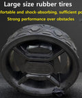 Large rubber tire of the Slick Six Wheel Electric Golf Cart, designed for shock absorption and obstacle navigation.