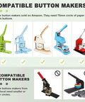 Image showing compatible and incompatible button makers with visual comparison for 70mm circle paper for 58mm buttons.