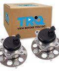 Two Piece Rear Left And Right Wheel Bearing And Hub Assembly Set Built For 2017 2020 Hyundai Elantra Eco SE Value Edition Limited 2018 2020 Elantra SEL And 2018 2022 Kona Front Wheel Drive, showing parts and packaging box.