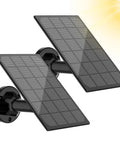 Two Pack Solar Panel Kit For Wireless Outdoor Security Cameras That Use 5V Micro USB Rechargeable Battery Power Keeps Wyze Cam And EufyCam 2 Pro And Similar Cameras Charged Outdoors All Day Weatherproof Three Point Five Watt Each Panel