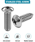 Heavy Duty Stainless Steel License Plate Screw Hardware Set With M6 Quarter Inch Bolt Fasteners Plus Slick Chrome Snap Caps, showing stainless steel screws.