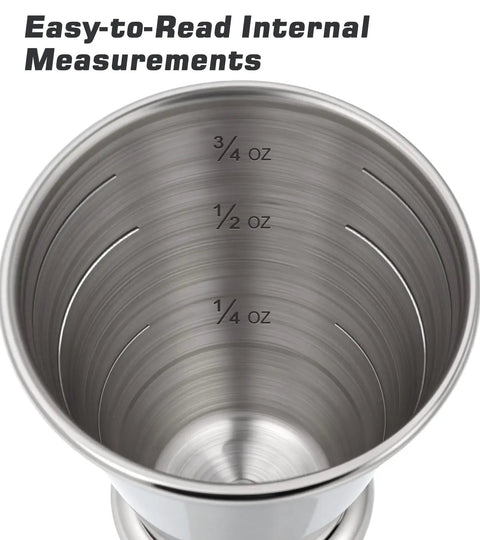 Stainless Steel Cocktail Jiggers 2 Pack Japanese Style Double Measuring Cups For Bartenders 1oz 2oz and 0.5oz 1oz easy-read marks