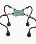 Magnetic Helping Hands Soldering Tool With Four Flexible Gooseneck Clamps And A Strong Magnetic Base holding PCB