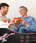 SamtuFast Cordless Electric Scissors, Lightweight Rotary Box Cutter shown with two smiling men exchanging a gift.