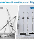 Before and after of Heavy Duty Stainless Steel Broom And Mop Wall Mount Hanger, 4 Piece Set With Screws, installed in garage.