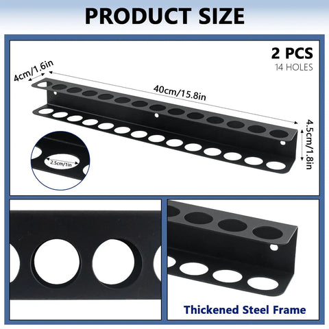 2 Pack Wall Mount Screwdriver And Pliers Organizer Rack Heavy Duty Steel Tool Holder with multiple slots, front view