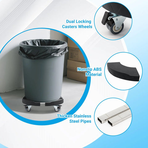 Adjustable Drum Dolly With Locking Wheels Fits 15 To 19 Inch Drums for easy movement of trash cans, dual locking casters shown.