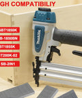 Heavy Duty 15000 Pack 18 Gauge Brad Nails 2 Inch Electro Galvanized Steel showing nail gun with compatible nails for woodworking.