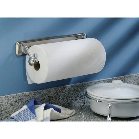 Steel Wall Mount Paper Towel Holder In Chrome Finish, Versatile Kitchen Organizer Keeps Paper Towels Clean And Off The Counter, Dimensions 15.3 By 5.2 By 2 Inches.