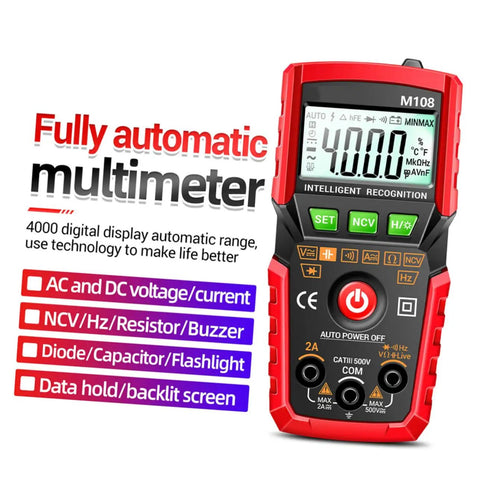 Auto-Ranging Digital Multimeter With LCD Display, Voltage Tester And Frequency, Diode And Continuity Testing, 4000 Counts