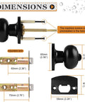 Dimensions of Matte Black Interior Door Knob Set With Round Ball Privacy Handle For Bedroom And Bathroom, ANSI Grade 3.