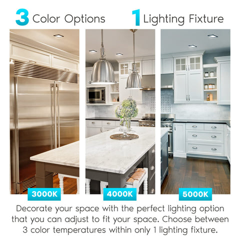 3 color options of 4 Inch Square LED Flush Mount Ceiling Light Kit, 10W Dimmable Downlight, 3000K 4000K 5000K in kitchen