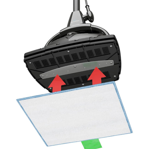 Pro Grade Steam Mop Bundle Featuring 18 Piece Precision Floor Care Kit close-up of mop base with removable cleaning pad.