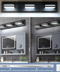 Cool White 6000K Dimmable Vanity Light in Matte Black with Acrylic Shade mounted over mirror in modern bathroom