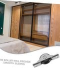 Wardrobe with sliding doors featuring 4 Pieces Sliding Door Wheel Pulley Track Roller Set For Wardrobe And Cabinet Doors Heavy Duty Steel And Nylon Hardware For Smooth Quiet Sliding High Wear Resistance Ideal Replacement For Closet Doors.