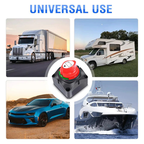 Beefy Heavy Duty Battery Switch 12 to 48 Volt Waterproof Master Disconnect Isolator for cars, trucks, RVs, and boats.