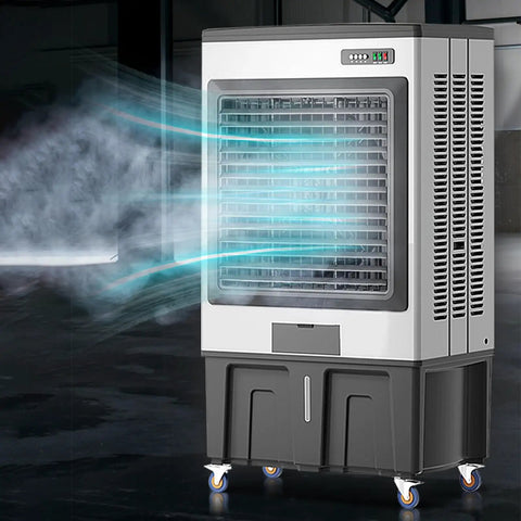 Beat The Humidity Fast With This No Sweat Evaporative Air Cooler And Swamp Cooler with visible airflow and cooling features.
