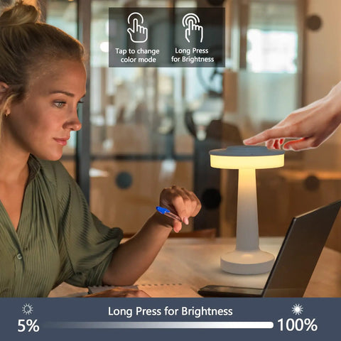Woman adjusting bedside lamp with touch control, showcasing Two Pack Nightstand Lamps With Sensor Control And USB Charging.