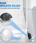 Beast Mode All Angle Heavy Duty Toilet Plunger With Holder fits 3.5 to 6 inch drains, shown with ventilated drip-free holder.
