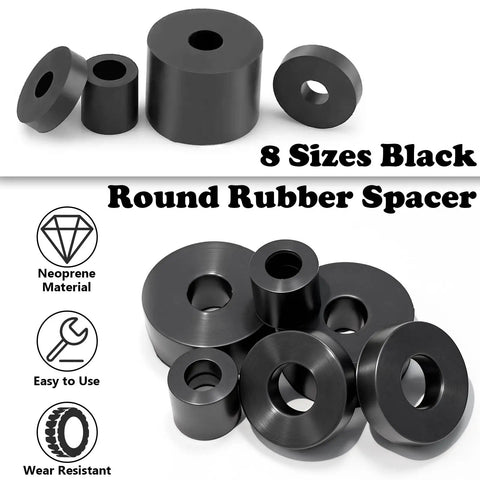 40 Piece Black Round Rubber Spacers Set Eight Sizes For Anti Vibration And Electrical Repairs DIY Ready For Home And Car Projects Neoprene Bushings Cushions For Mounting And Stabilizing Components