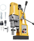 Versatile Magnetic Drill Press Delivering Serious 1400W Output With Beast Mode Copper Motor And Rock Solid 2922 Lb Holding Force For Heavy Steel Operations with accessories.