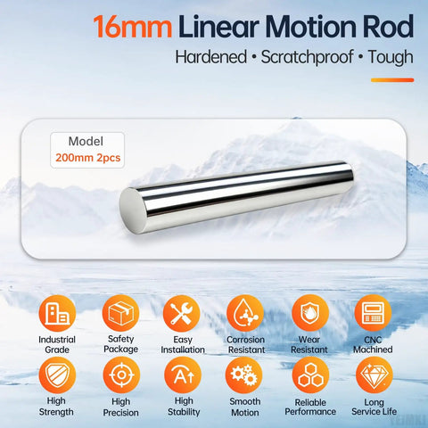Solid 2-Pack Of 16mm X 200mm Linear Motion Rods Shaft Guide Rails Built Tough With Premium C45 Carbon Steel for DIY projects.