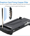 Graphics card fixing copper pillar on external eGPU dock for stable connection with PCIe 4.0 x16 cards.