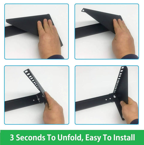 Hands demonstrating the easy installation process of Rock Solid Heavy Duty 4U Vertical Wall Mount Rack Pack Of Two for network equipment.