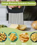 Front view of FATUXZ large stainless steel potato crinkle cutter with black handle