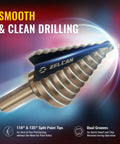 Titanium Coated HSS Step Drill Bit Set With 50 Sizes In 5 Unibits Built For DIYers And Pros Perfect For Sheet Metal Aluminum Carry Case Included 135 Degree Split Point For Quick Clean Holes and smooth drilling