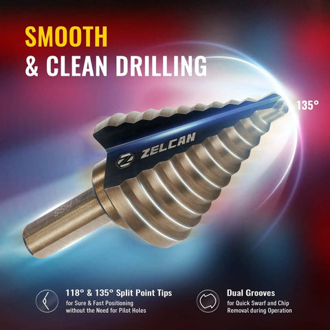 Titanium Coated HSS Step Drill Bit Set With 50 Sizes In 5 Unibits Built For DIYers And Pros Perfect For Sheet Metal Aluminum Carry Case Included 135 Degree Split Point For Quick Clean Holes and smooth drilling