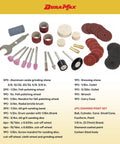 Rotary Tool Kit with 40 Piece Accessory Set including diamond point bits and carry case, layout of bits, grinding stones, and sanders.