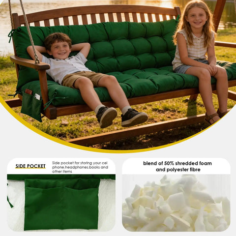 Thick Waterproof Porch Swing Cushion For Outdoor Two To Three Seater With Ties Cozy Replacement Bench Pad 60 By 40 Inches